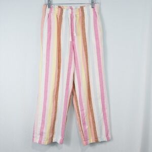 J Crew Striped Linen Cotton Pull On Wide Leg Crop Pants Womens Small Multicolor